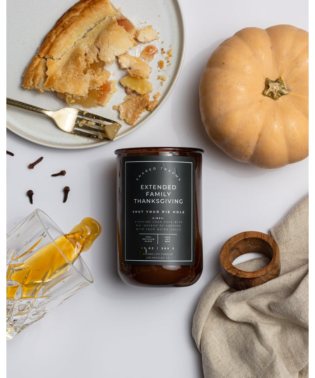Shared Trauma: Extended Family Thanksgiving Candle - 13 oz, Crackling Wood Wick
