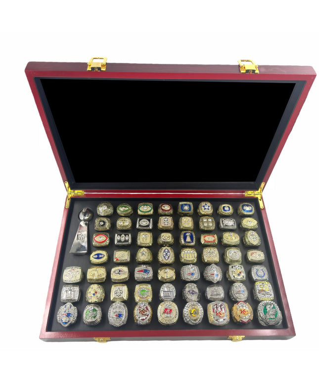Complete 59-Piece Super Bowl Championship Ring Collection (1966–2024) | The Ultimate NFL Grand Set with Luxury Display Case