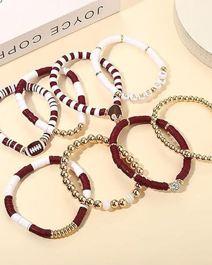 Game Day Football Bracelet Set – Stackable Beaded Jewelry Gift for Fans & Sports Lovers