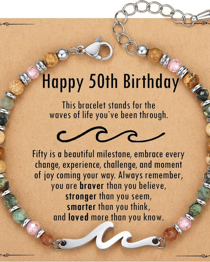 Ocean Wave Bracelet – Adjustable Beaded Bracelet with Wave Charm, Perfect Gift for Her