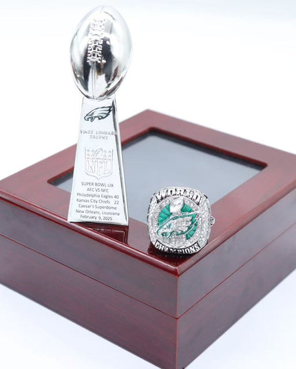 Philadelphia Eagles 2025 Championship Ring & Trophy Replica Set — Hurts (#1) or Barkley (#26) Edition