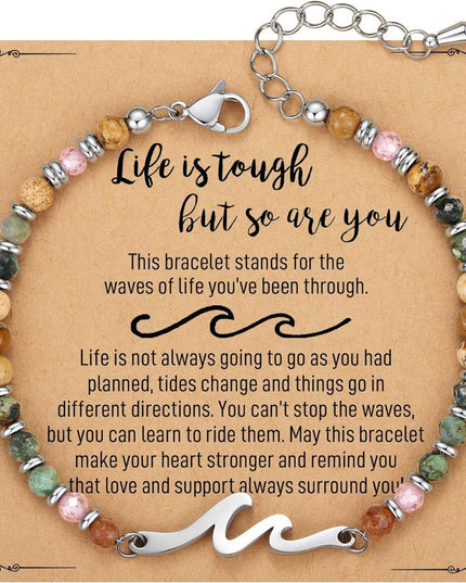 Ocean Wave Bracelet – Adjustable Beaded Bracelet with Wave Charm, Perfect Gift for Her