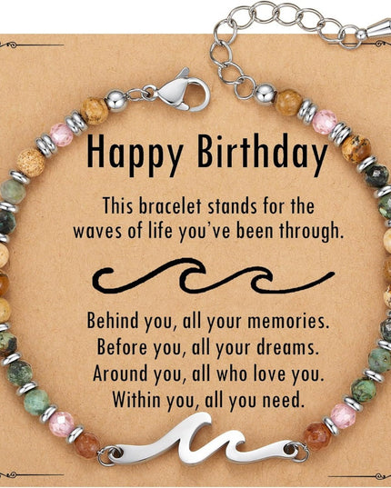 Ocean Wave Bracelet – Adjustable Beaded Bracelet with Wave Charm, Perfect Gift for Her