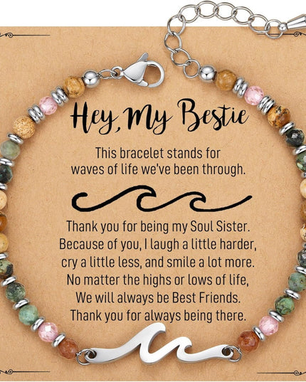 Ocean Wave Bracelet – Adjustable Beaded Bracelet with Wave Charm, Perfect Gift for Her