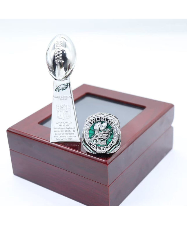 Philadelphia Eagles 2025 Championship Ring & Trophy Replica Set — Hurts (#1) or Barkley (#26) Edition
