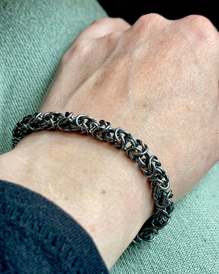 Byzantine Chainmaille Bracelet in Oxidized Sterling Silver