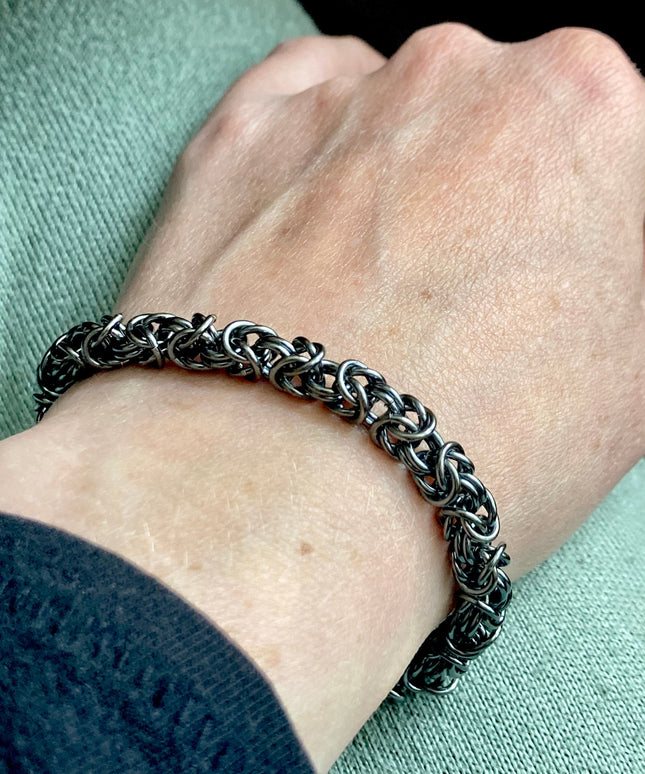 Byzantine Chainmaille Bracelet in Oxidized Sterling Silver