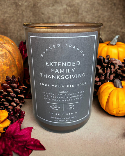 Shared Trauma: Extended Family Thanksgiving Candle - 13 oz, Crackling Wood Wick