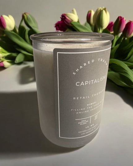 Shared Trauma Candles - Capitalism - 13 Oz Crackling Wood Wick - Tulips & Gardenia