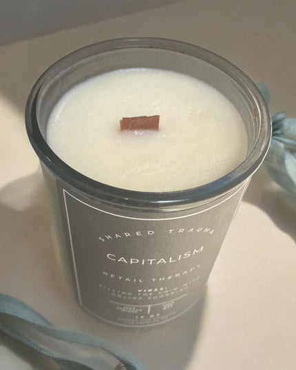 Shared Trauma Candles - Capitalism - 13 Oz Crackling Wood Wick - Tulips & Gardenia