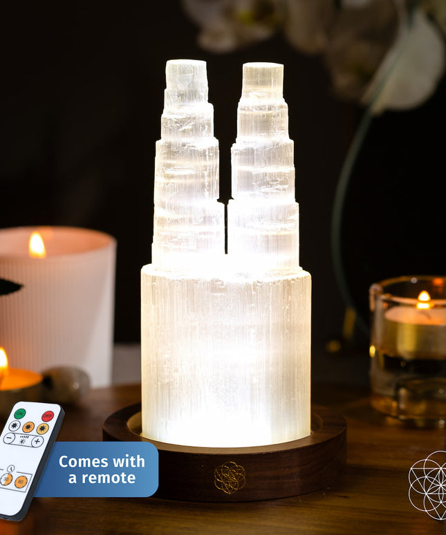 Two-Tower Selenite Lamp – Deep Energy Cleanse & Reset