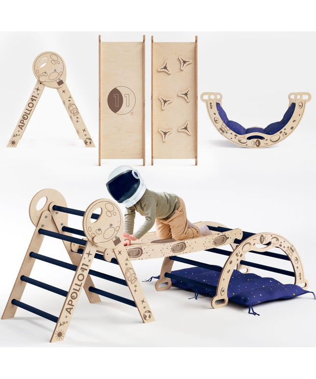 Apollo 4in1 Climbing Set:  Pikler Triangle, Arch, Slide Board, and Cushion for Little Toddlers Astronauts (1–3 Years)