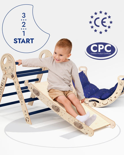 Apollo 4in1 Climbing Set:  Pikler Triangle, Arch, Slide Board, and Cushion for Little Toddlers Astronauts (1–3 Years)