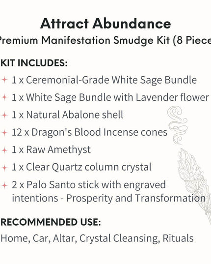 Attract Abundance - Premium Manifestation Smudge Kit (8 Pieces)
