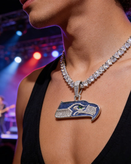 Seattle Seahawks Logo Pendant Necklace – with Heart Tennis Chain for Fans
