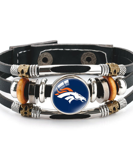 Leather Sports Team Logo Bracelet – Adjustable Fans Wristband Gift for Game Day & Holidays