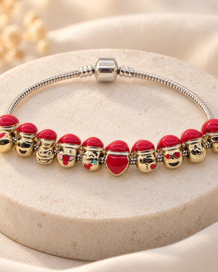 Christmas Red Hat Character Charm Bracelet – Festive Holiday Gift for Her