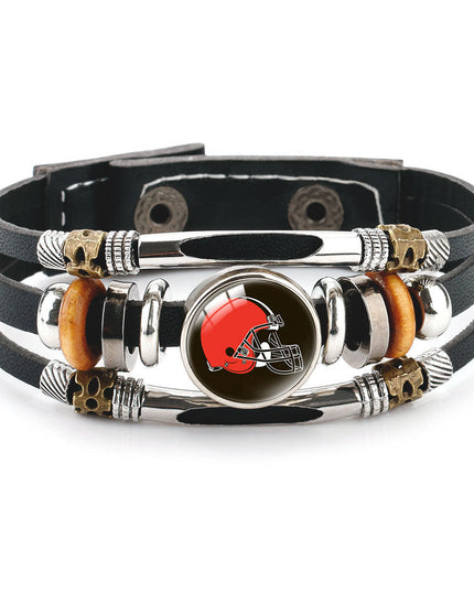 Leather Sports Team Logo Bracelet – Adjustable Fans Wristband Gift for Game Day & Holidays