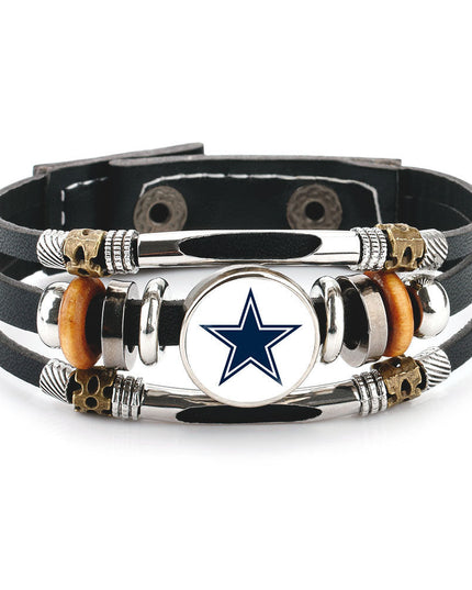 Leather Sports Team Logo Bracelet – Adjustable Fans Wristband Gift for Game Day & Holidays