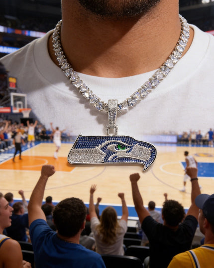 Seattle Seahawks Logo Pendant Necklace – with Heart Tennis Chain for Fans