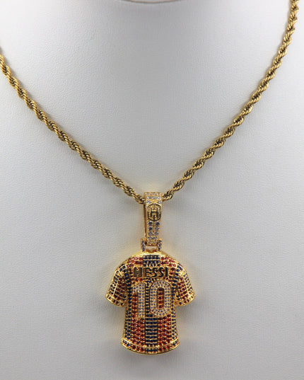 Luxury Football MESSI #10 Jersey Pendant Necklace with Zircon Stones – Perfect Gift for Sports Fans