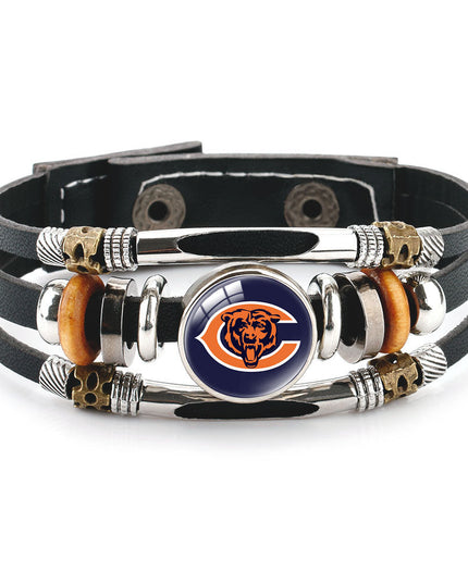 Leather Sports Team Logo Bracelet – Adjustable Fans Wristband Gift for Game Day & Holidays