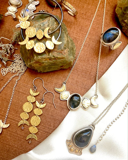 Moon Phase Earrings in Brass