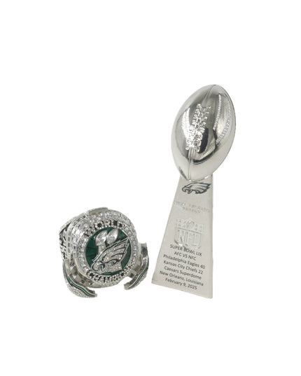 Philadelphia Eagles 2025 Championship Ring & Trophy Replica Set — Hurts (#1) or Barkley (#26) Edition