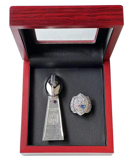 New England Patriots Super Bowl Championship Ring & Trophy Set– 2002, 2004, 2005, 2015, 2017 & 2019