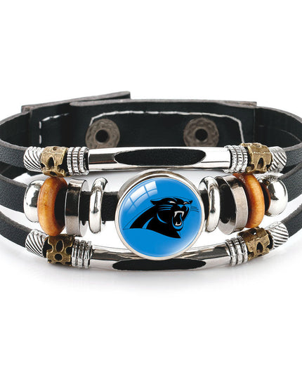 Leather Sports Team Logo Bracelet – Adjustable Fans Wristband Gift for Game Day & Holidays