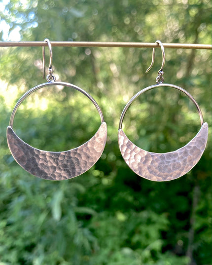 Crescent Moon Hoop Earrings in Sterling Silver | Moon Phase Earrings