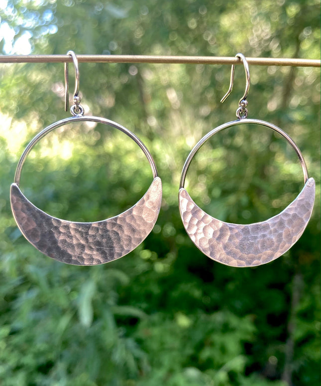 Crescent Moon Hoop Earrings in Sterling Silver | Moon Phase Earrings