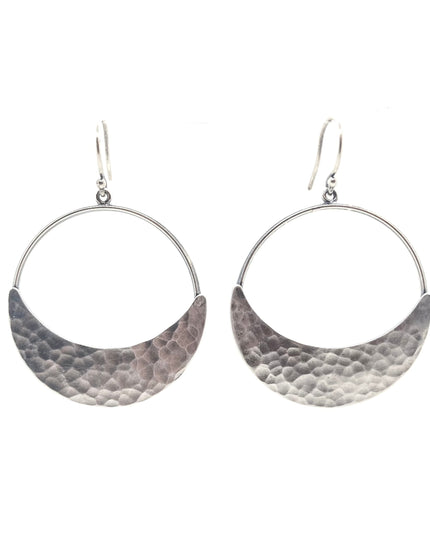 Crescent Moon Hoop Earrings in Sterling Silver | Moon Phase Earrings
