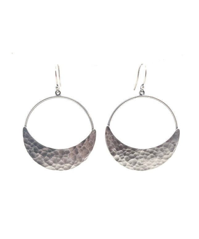 Crescent Moon Hoop Earrings in Sterling Silver | Moon Phase Earrings