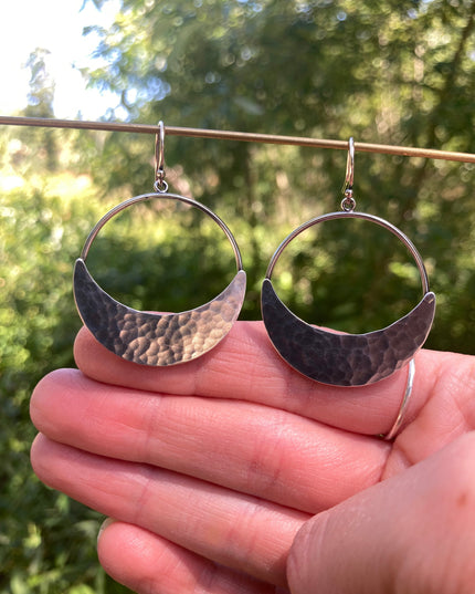 Crescent Moon Hoop Earrings in Sterling Silver | Moon Phase Earrings