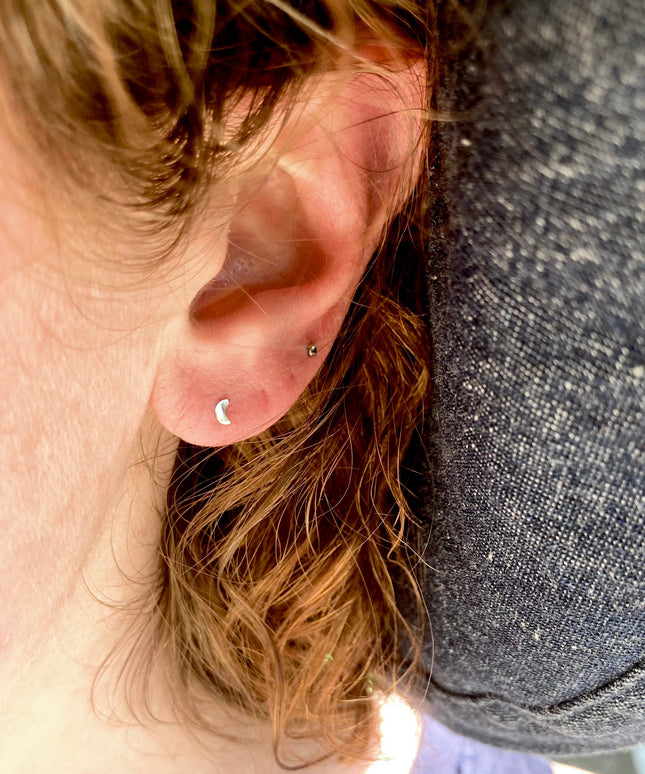 Crescent Moon Stud Earrings in Sterling Silver | Moon Phase Earrings