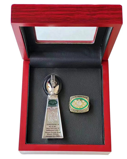 New York Jets Super Bowl III Championship Ring & Trophy Set   – Replica Collectible Gift for Fans
