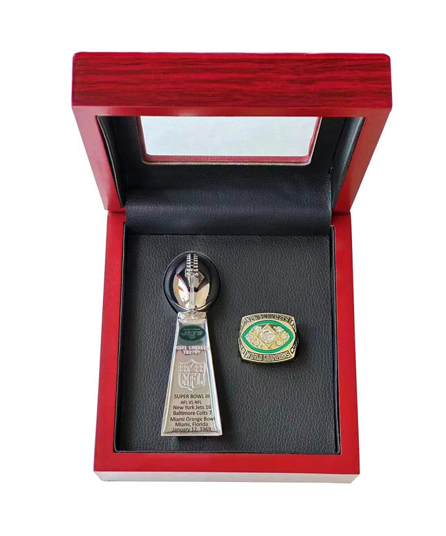 New York Jets Super Bowl III Championship Ring & Trophy Set   – Replica Collectible Gift for Fans