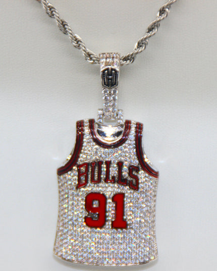 Chicago Bulls Dennis Rodman #91 Jersey Pendant Necklace – Premium Zircon Basketball Fan Gift