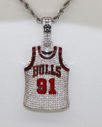 Chicago Bulls Dennis Rodman #91 Jersey Pendant Necklace – Premium Zircon Basketball Fan Gift