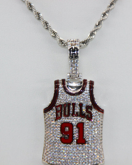 Chicago Bulls Dennis Rodman #91 Jersey Pendant Necklace – Premium Zircon Basketball Fan Gift