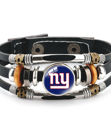 Leather Sports Team Logo Bracelet – Adjustable Fans Wristband Gift for Game Day & Holidays