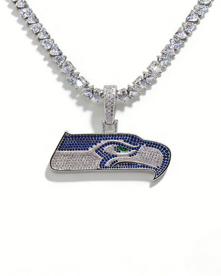Seattle Seahawks Logo Pendant Necklace – with Heart Tennis Chain for Fans
