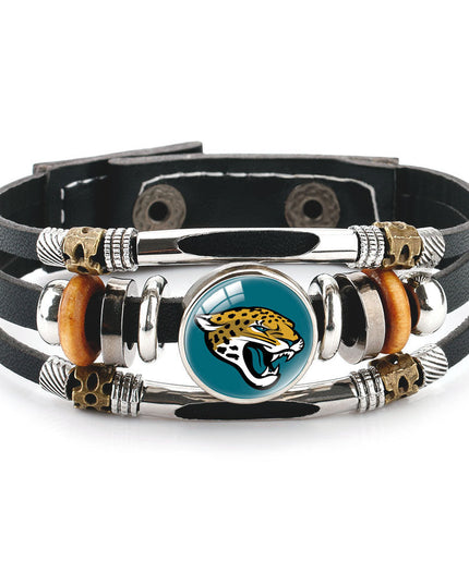 Leather Sports Team Logo Bracelet – Adjustable Fans Wristband Gift for Game Day & Holidays