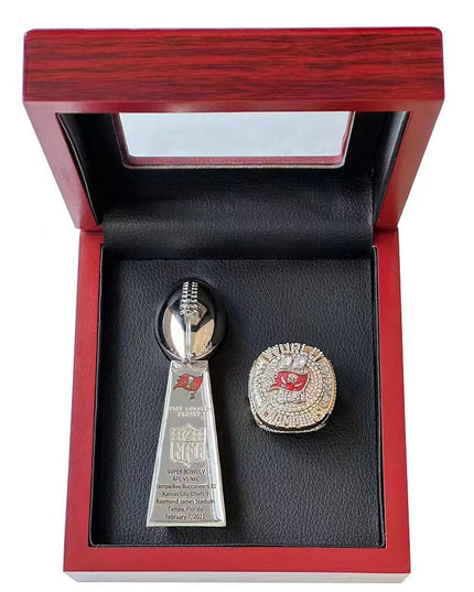 Tampa Bay Buccaneers Championship Ring & Trophy Set – 2003 & 2021 Collectible with Display Box