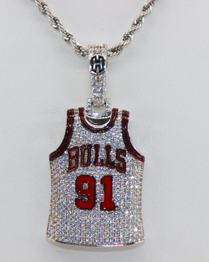 Chicago Bulls Dennis Rodman #91 Jersey Pendant Necklace – Premium Zircon Basketball Fan Gift
