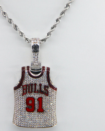Chicago Bulls Dennis Rodman #91 Jersey Pendant Necklace – Premium Zircon Basketball Fan Gift