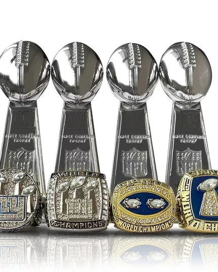 New York Giants Super Bowl Championship Ring & Trophy Set– 1986, 1991, 2008 & 2012