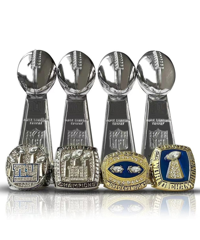 New York Giants Super Bowl Championship Ring & Trophy Set– 1986, 1991, 2008 & 2012