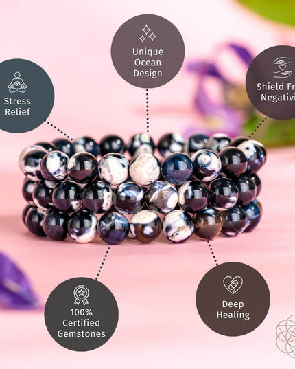 Exotic Orca Agate Bracelet of Deep Healing